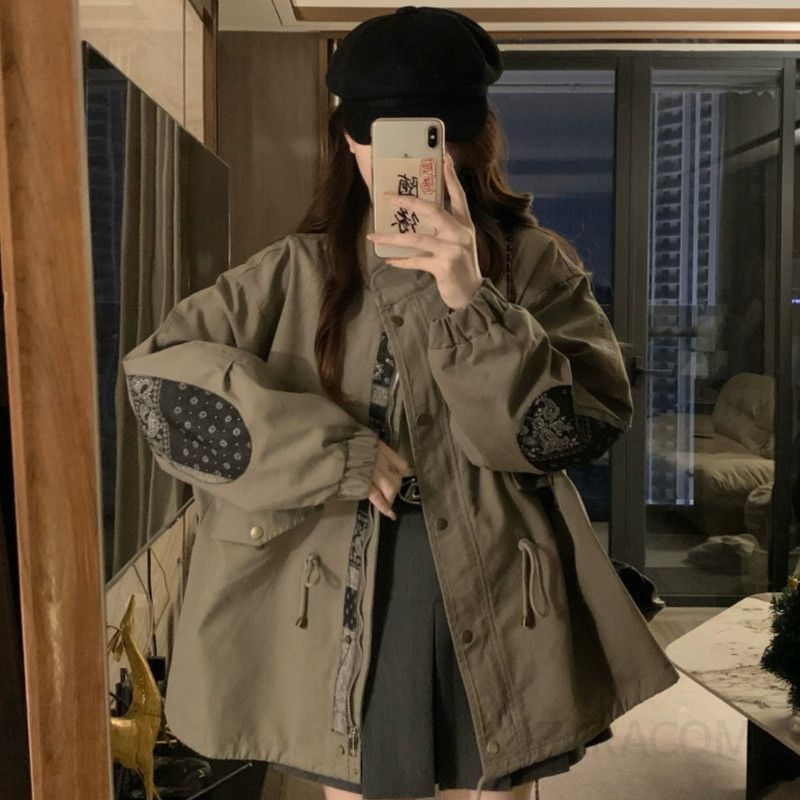 여성 빅사이즈 루즈핏 카라 포켓 야상 점퍼 자켓 아우터 간절기 캐주얼 데일리룩 봄 가을 - 상세 이미지 3