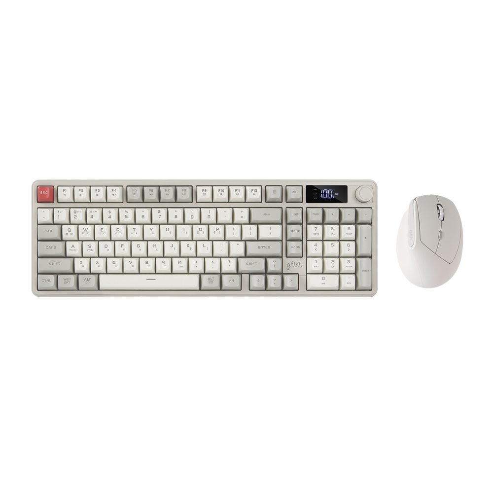 지클릭커 오피스프로 WMK600 사일런스 M RGB 풀윤활 무소음 방수 무선 블루투스 LCD 98 키보드 마우스 세트 Retro - 상품 이미지
