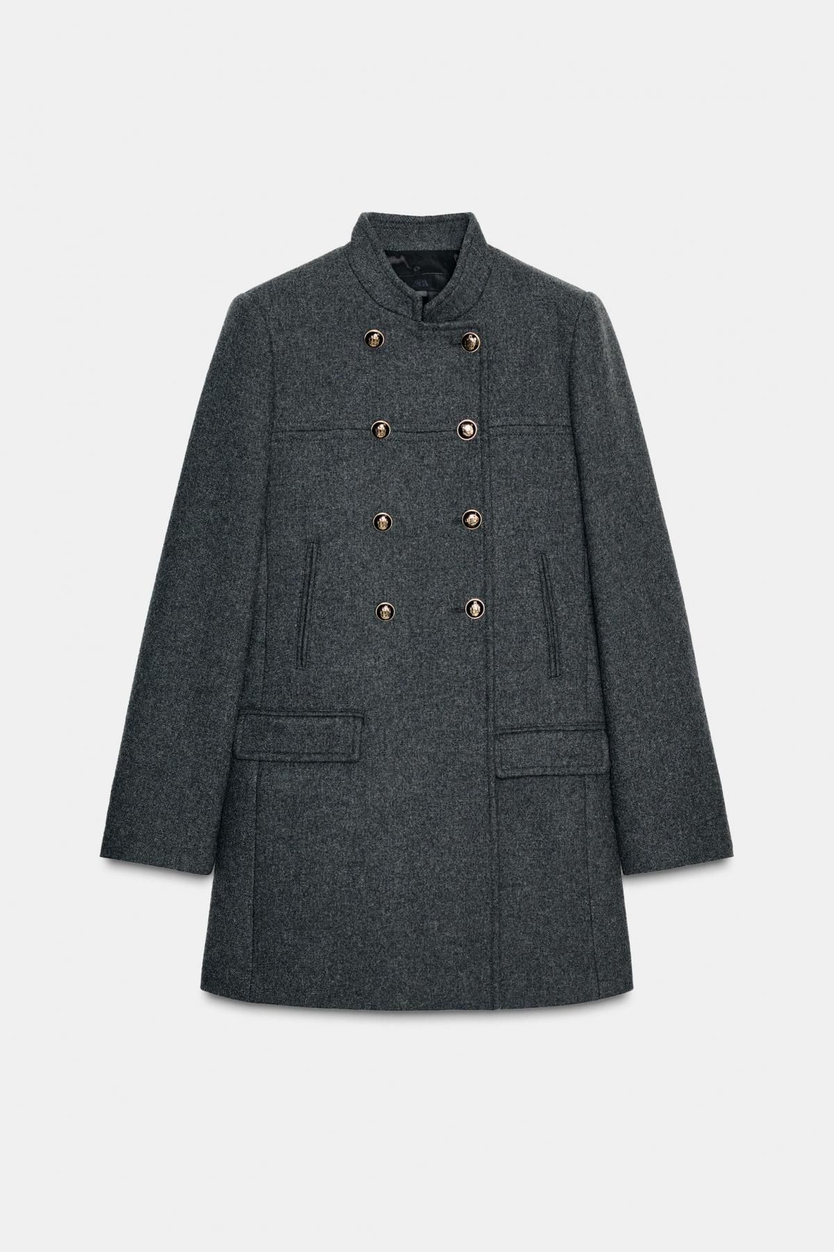 자라 프리미엄 울블렌드 더블브레스트 하이넥 롱코트 9130/397 GREY - 메인 이미지