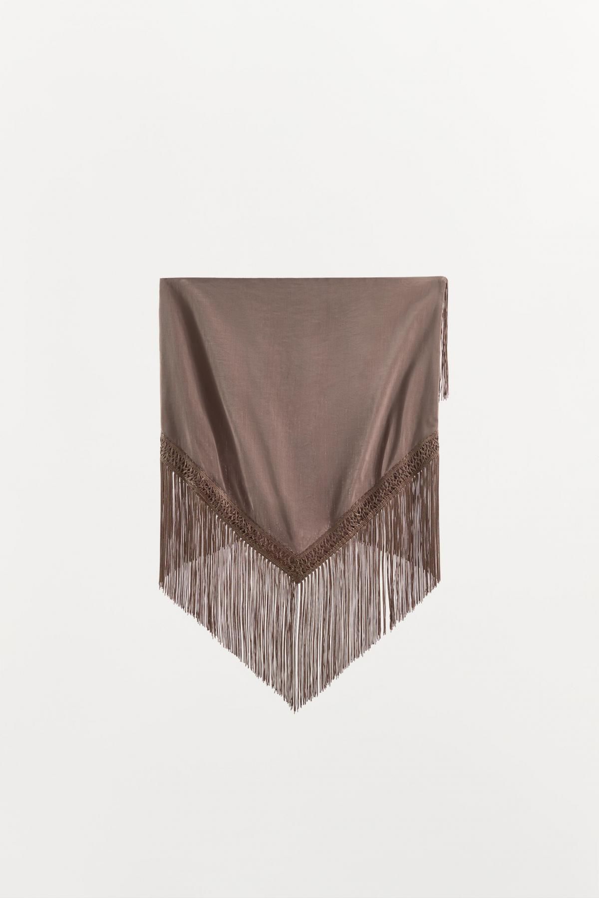 자라 프린지 브라운 비스코스 스카프 9454/095 LIGHT BROWN - 상세 이미지 5