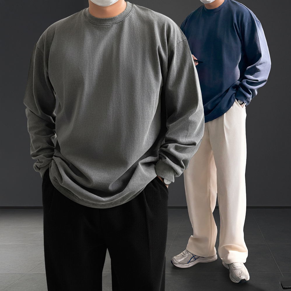 1+1 피그먼트긴팔 10수 롱슬리브 비침없는 목안늘어나는 티셔츠 - 상세 이미지 3