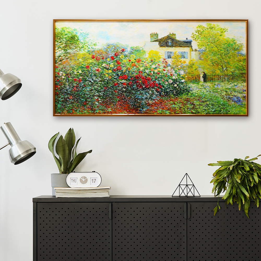 모네 장미정원 명화 그림 인테리어 액자 중 (80X40cm), 골드프레임 이미지 6