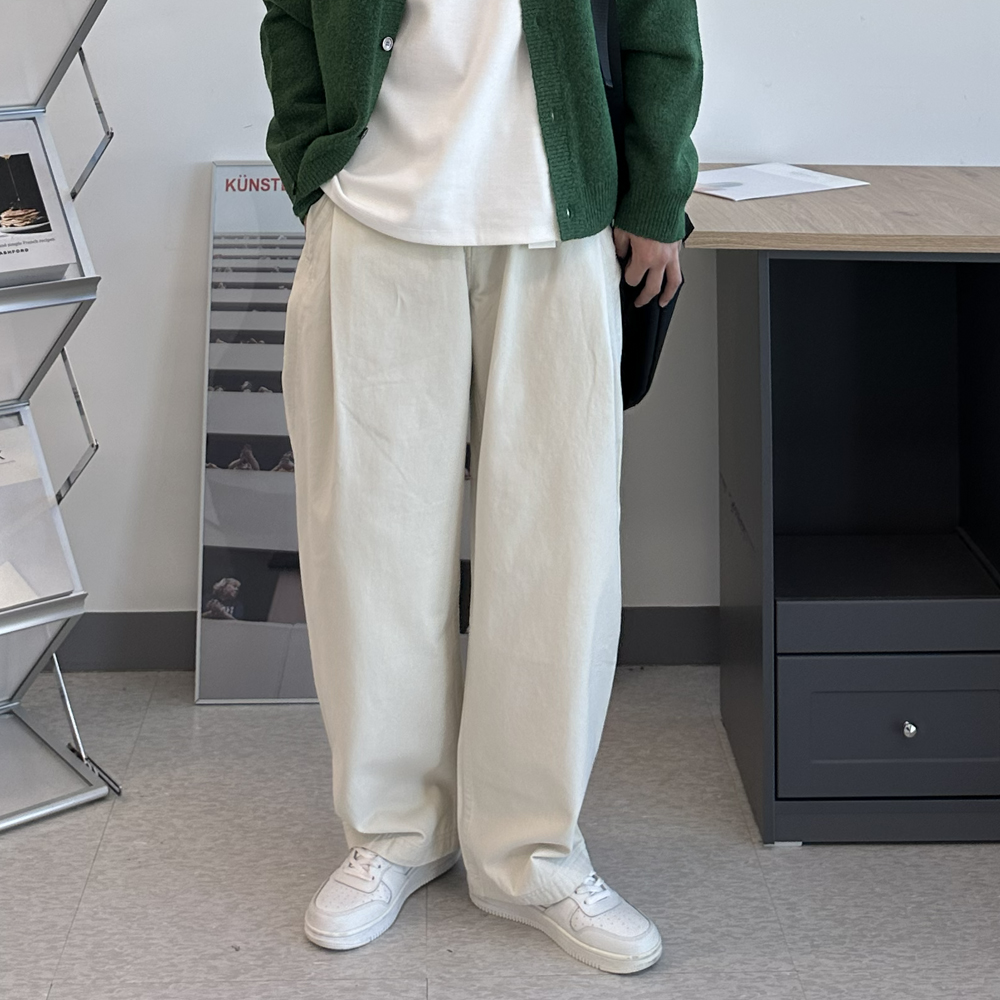 남자 바지 원턱 커브드 팬츠 면바지 남자 와이드팬츠 - 상세 이미지 4