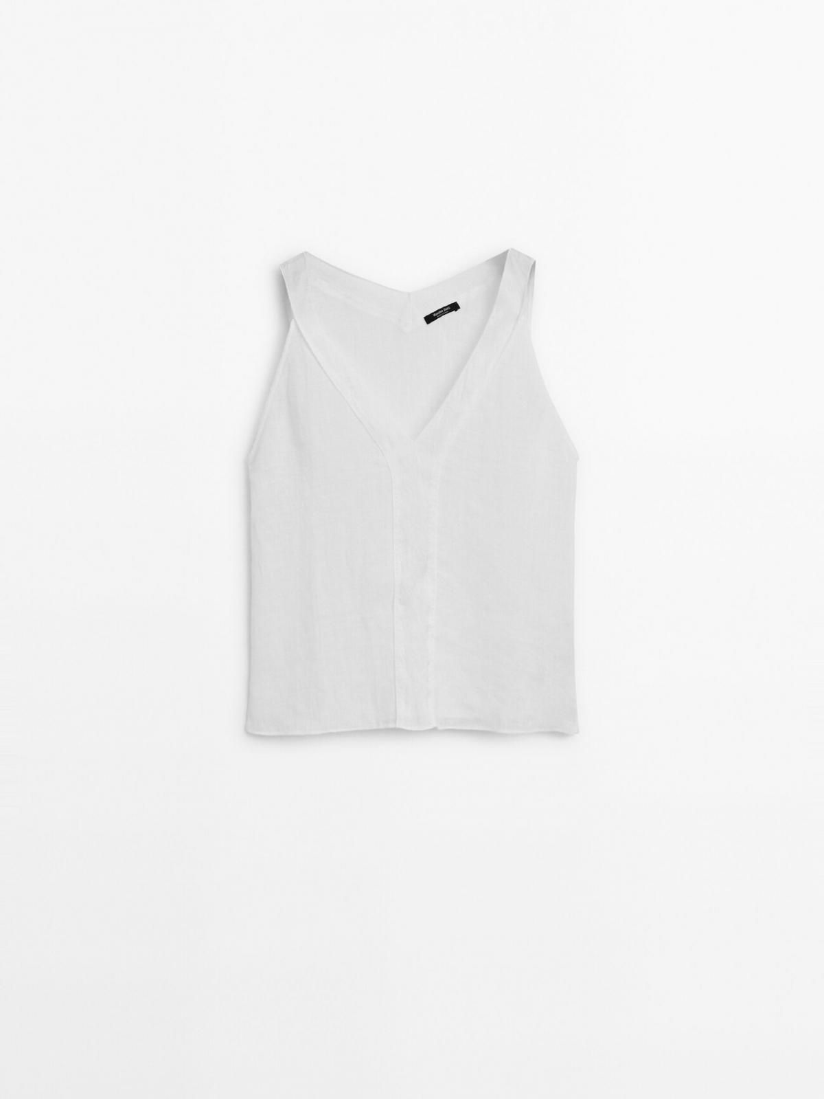 마시모두띠 플루이드 린넨 브이넥 탑 5141/954 WHITE - 메인 이미지