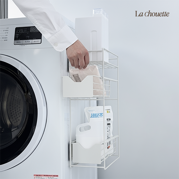 라슈에뜨 무타공 세탁기 옆 틈새 공간 활용 다용도 철제 자석 슬라이딩 수납 선반 3단
