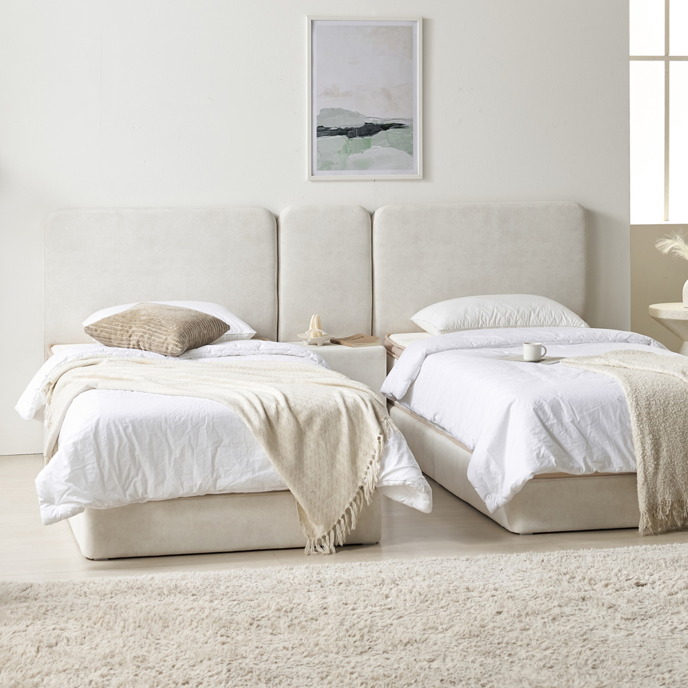 부부 트윈침대 패브릭 더블베드 호텔 침대 프레임 베이론 S+S(싱글+싱글), 살몬핑크