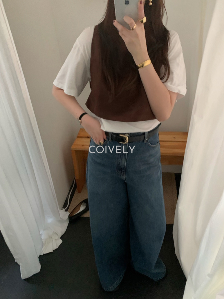 코튼 레이어드 세미크롭반팔티 여자 크롭 티셔츠 기본 여성 가을 티셔츠 라운드 이미지 6