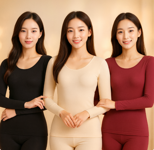 발열 내의 여성 내복 내의 슬림 동내의 상하 세트 여성용 블랙 FREE - 상품 이미지
