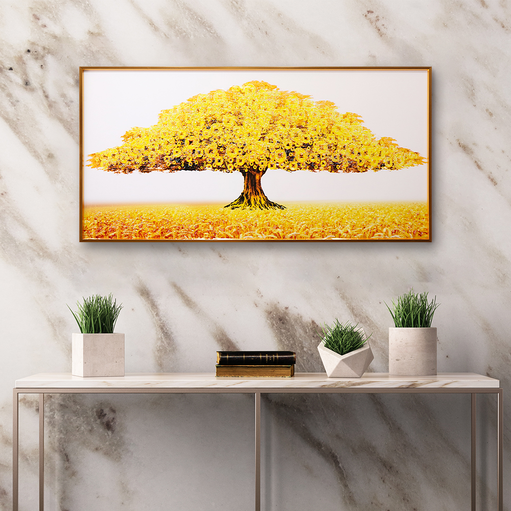돈 들어오는 그림 골드 돈나무 큐빅 인테리어 액자 중 (80x40cm), 골드프레임 - 상세 이미지 3