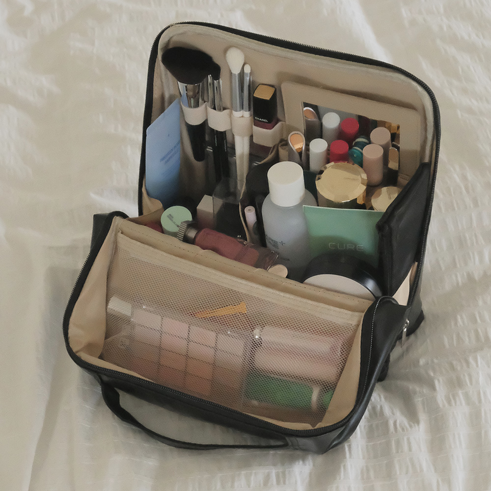 거울포함 캐리어결합 메이크업 파우치 - 상품 이미지