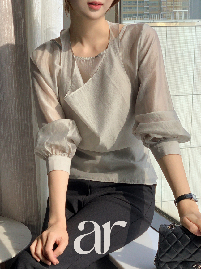 홀터 레이어드 뷔스티에 블라우스 bs8505 - 상세 이미지 5