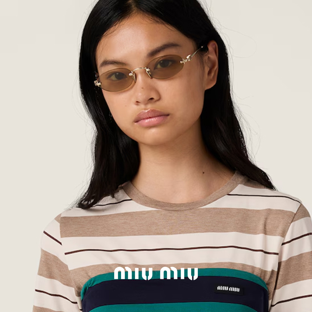 미우미우 로고 선글라스 MIUMIU MUA54S ZVN10R 페일골드 메탈 무테 틴트 - 상세 이미지 3