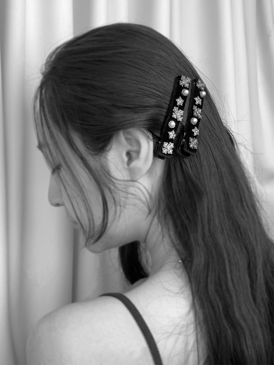 루드 칼라 스타 진주 크리스탈 벨벳 헤어 집게핀 옆머리삔 앞머리핀 L25FWAC51