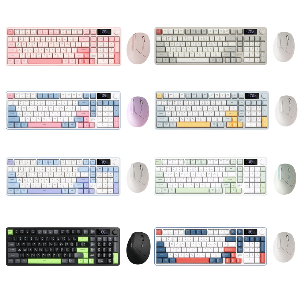 지클릭커 오피스프로 WMK600 사일런스 M RGB 풀윤활 무소음 방수 무선 블루투스 LCD 98 키보드 마우스 세트 Pink - 상세 이미지 2