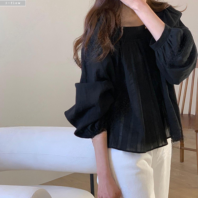 베카 스퀘어넥 루즈핏 벌룬 블라우스 3col 가을 봄 여리핏 주름 하객 데일리 제이플로우 - 상세 이미지 2