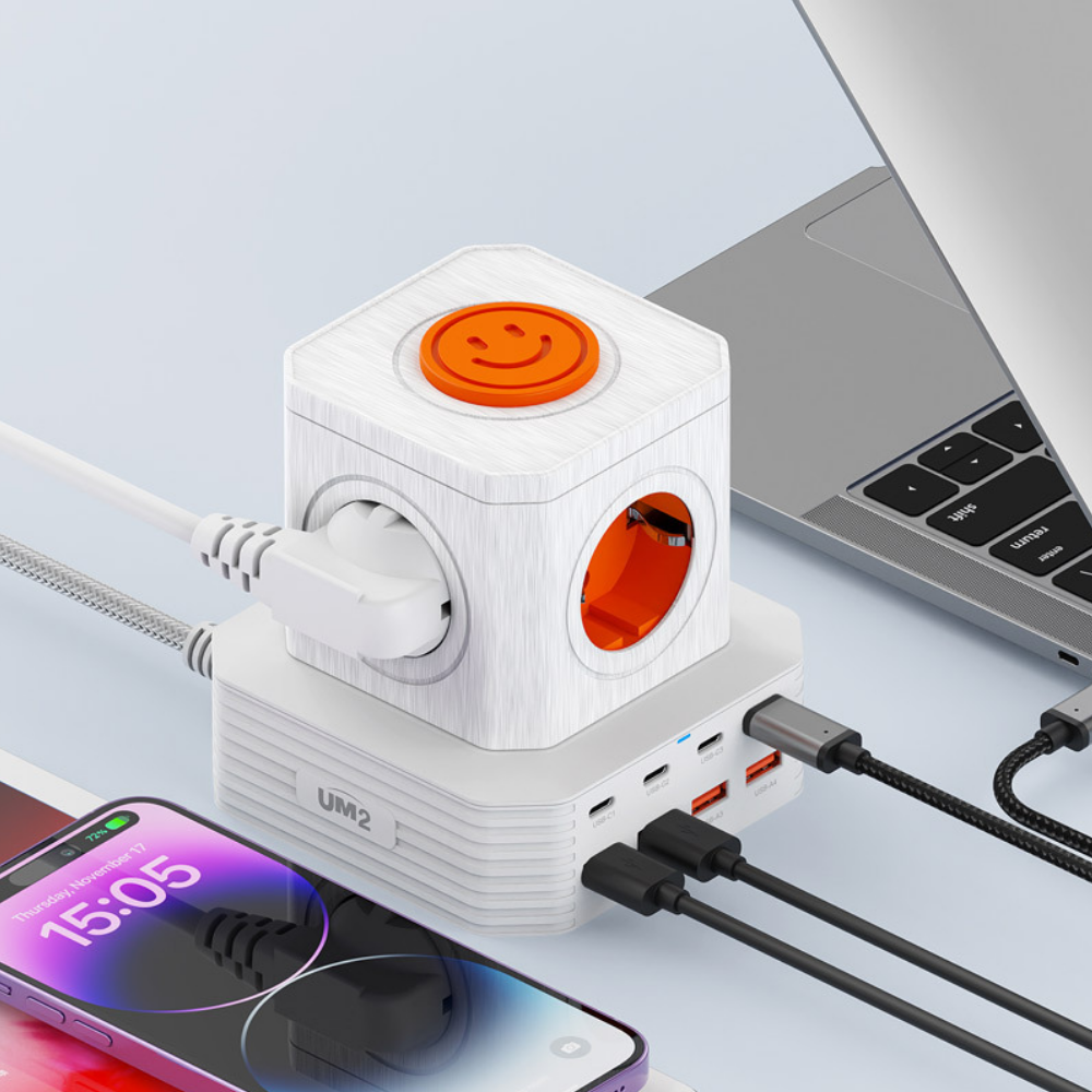 고전력 디자인 멀티탭 5구 튜브 콘센트 멀티탭 usb 4000w 2m, 화이트, 1개 - 메인 이미지