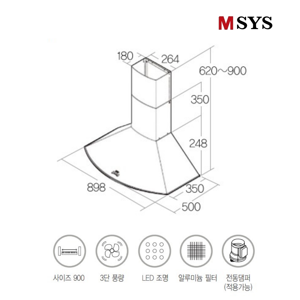 한샘 MSYS 방후드 뉴침니 알프스 HDC-MSN91WH 고풍량 900장용 화이트 후드 - 상세 이미지 3