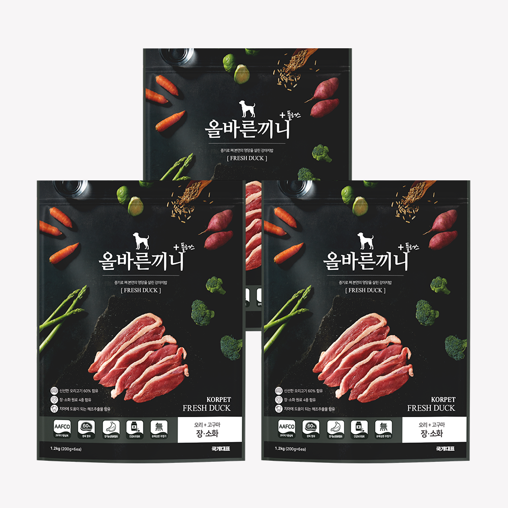 대용량 리트리버 달마시안 차우차우 진돗개 강아지 사료 올바른끼니 플러스 오리 고구마 장건강 - 상품 이미지