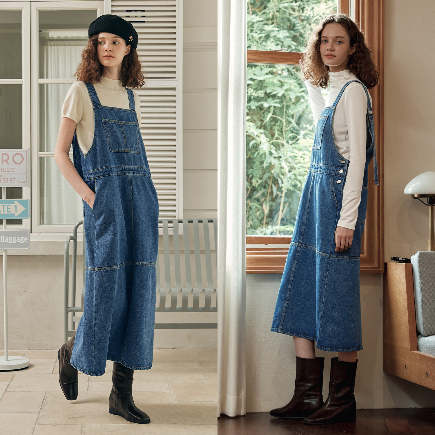 [슈퍼적립][N배송][제로스트릿] [2TYPE] 오버롤 데님 원피스 OVERALL DENIM ONE-PIECE / BLUE 이미지 2