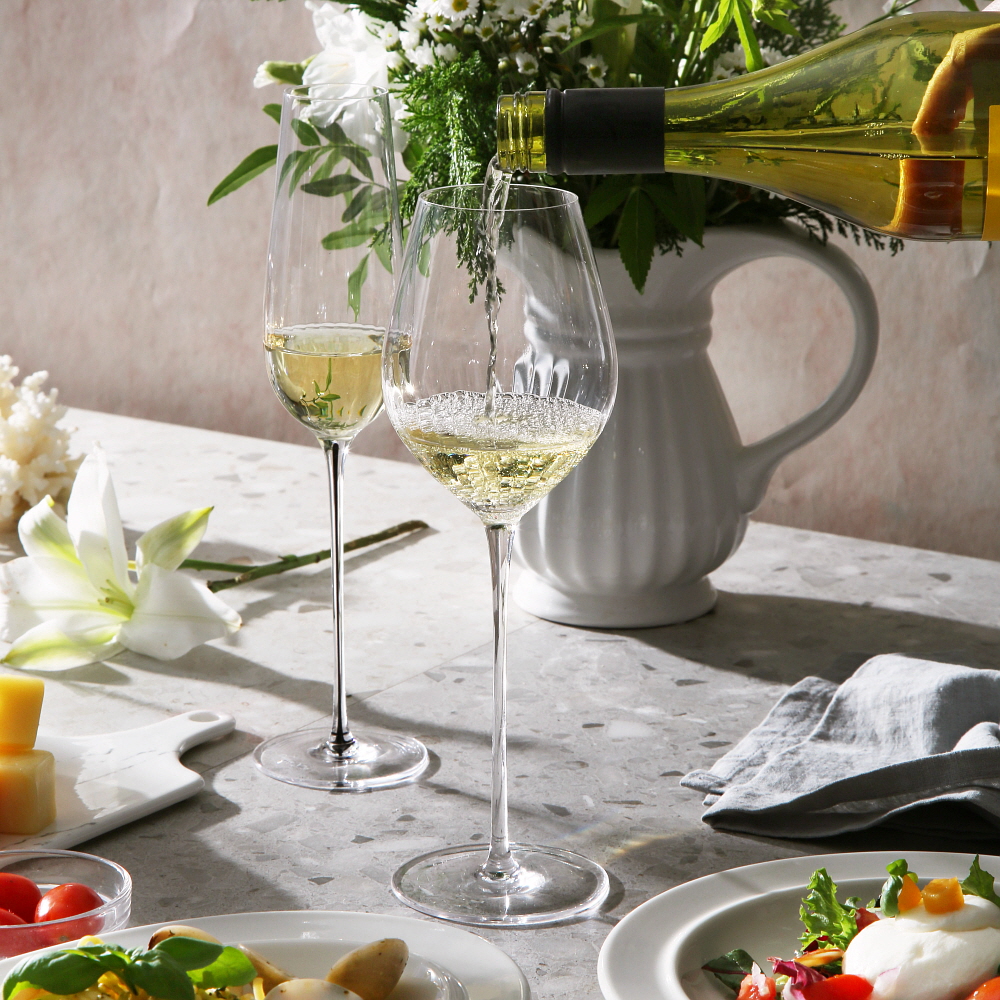 아르딘 샤토 크리스탈 와인잔 컬러스템 집들이 선물 세트 / 화이트 와인잔 380ml