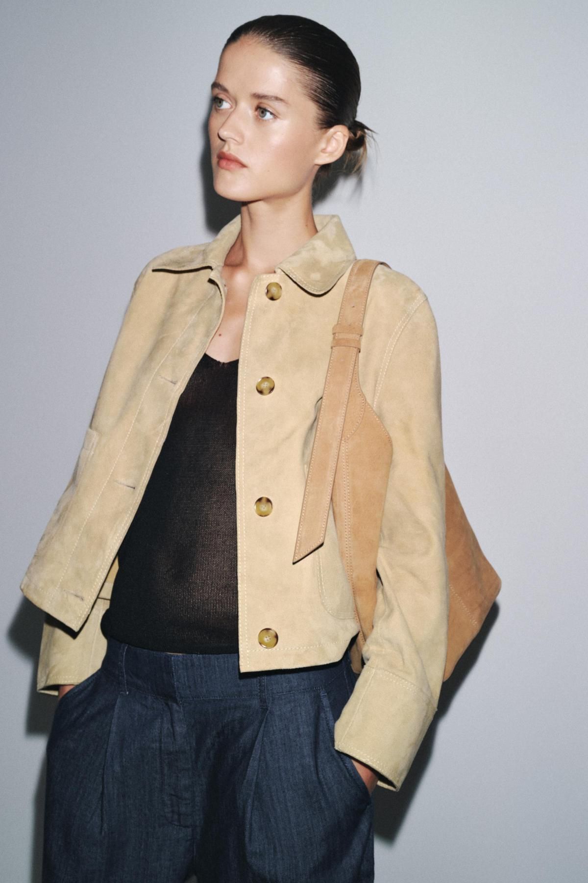 자라 스웨이드 레더 베이직 버킷백 핸들 디테일 6099/510 SAND/BROWN - 상세 이미지 2