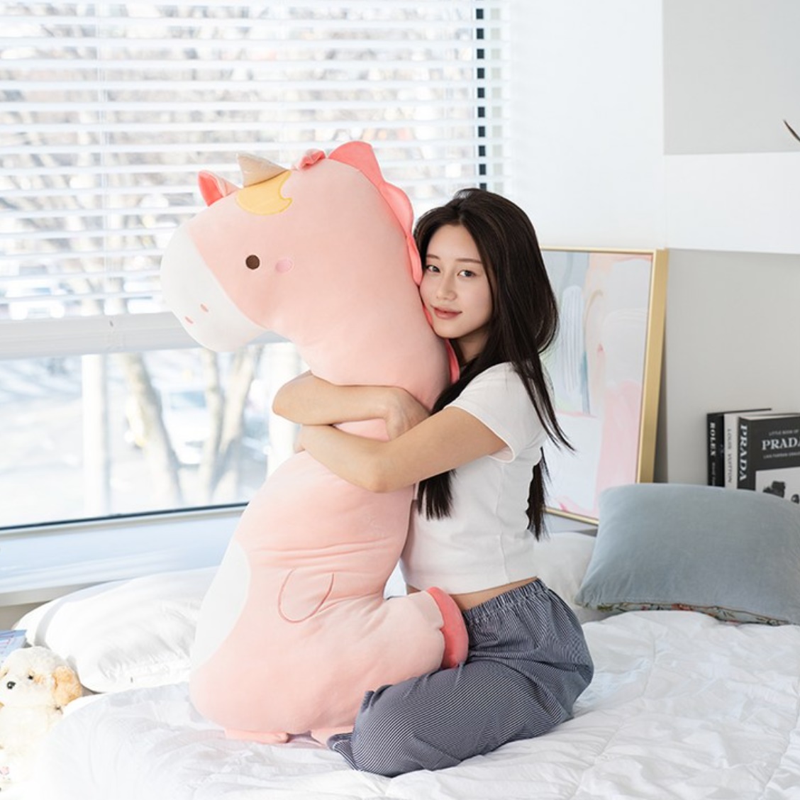 안고자는인형베개 동물캐릭터바디필로우 일자베개 - 상품 이미지