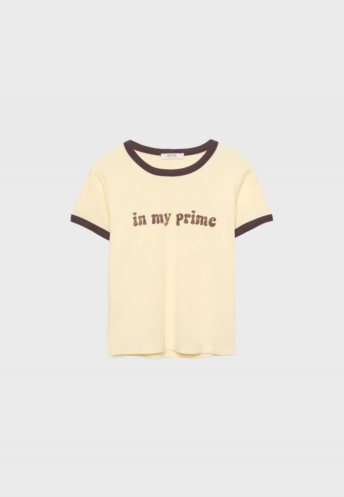 스트라디바리우스 레터링 배색 라운드넥 반팔 티셔츠 8070/600 PASTEL YELLOW - 상품 이미지