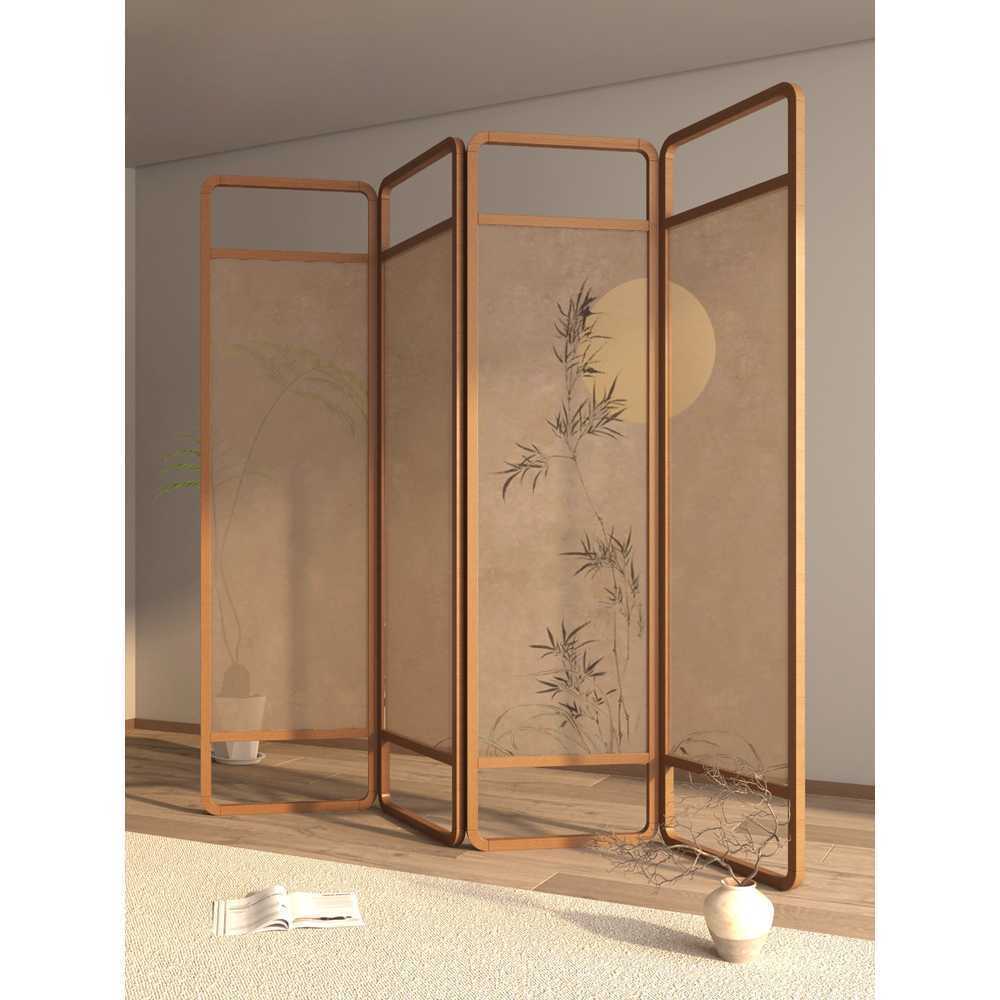 수공예 자수 병풍 전통문양 인테리어용 접이식 장식품 50x190cm 오크(4패널) - 상품 이미지