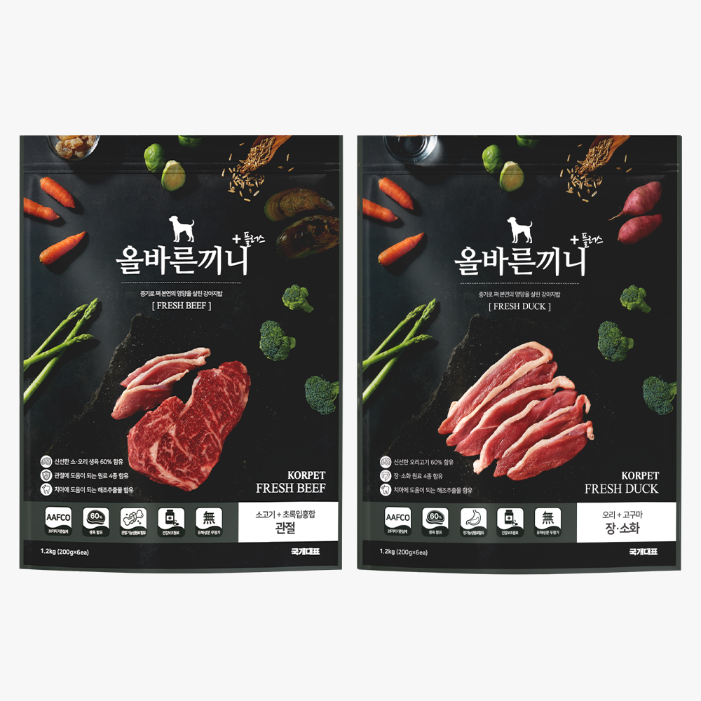 올바른끼니 플러스 소고기+오리 강아지사료 말티즈 폼피츠 비숑 소형견 알러지 눈물 애견사료 - 상품 이미지
