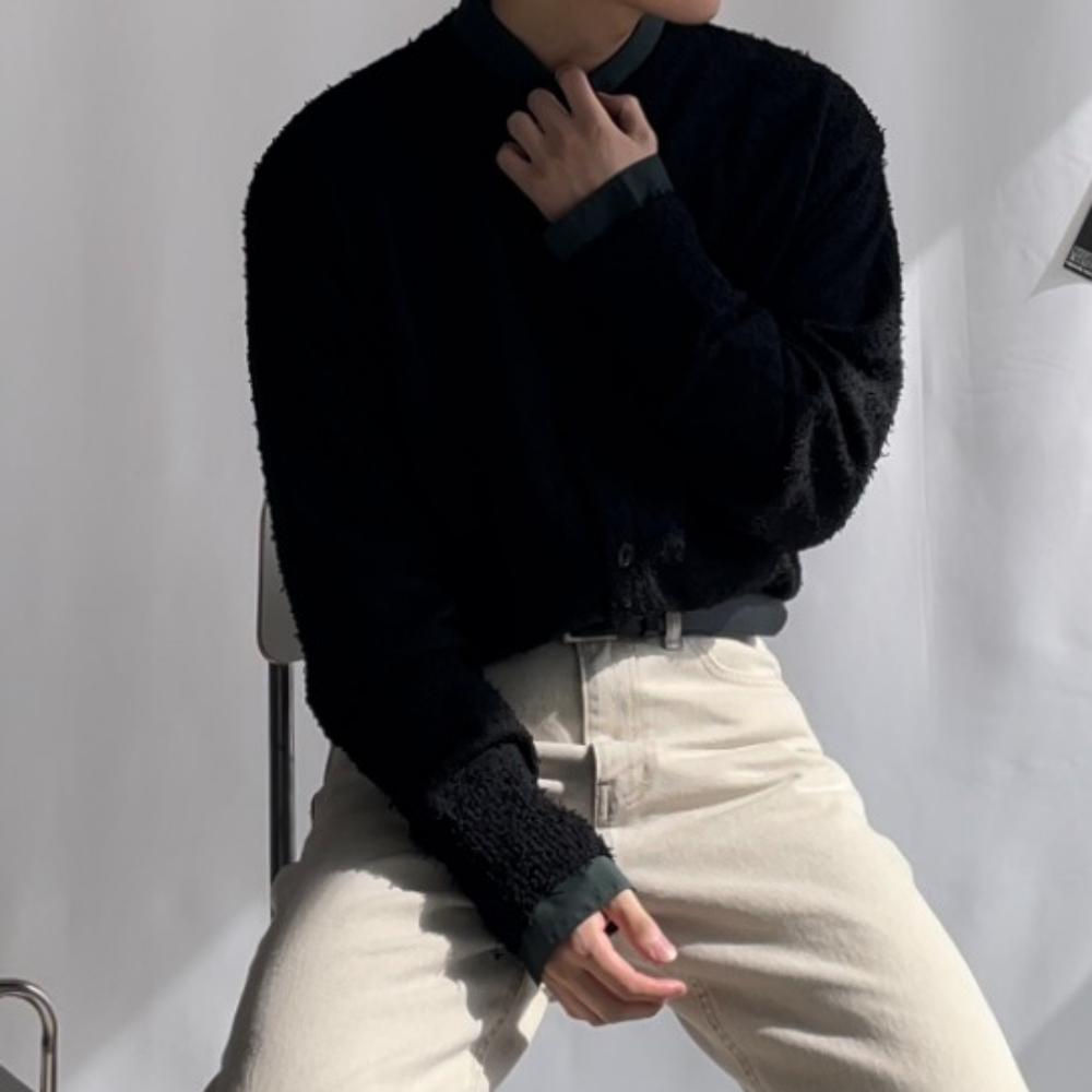 남자크롭가디건 간절기 오버핏 루즈핏 가디건 코디 울 봄 가을 하객룩 - 상세 이미지 2