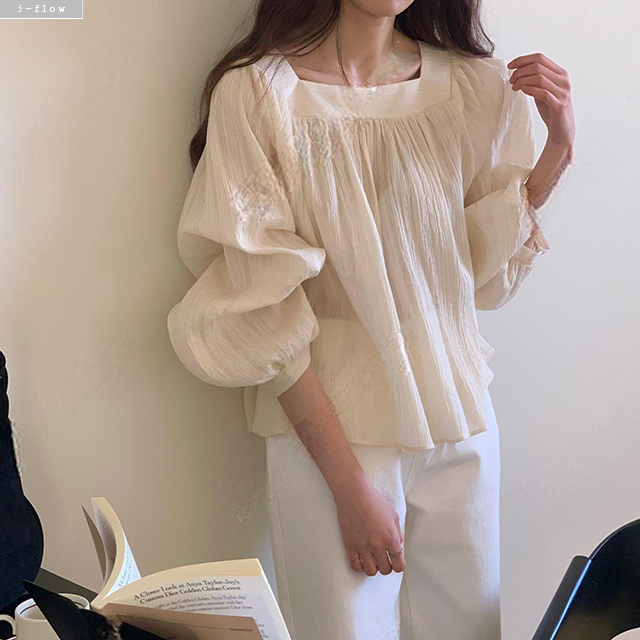 베카 스퀘어넥 루즈핏 벌룬 블라우스 3col 가을 봄 여리핏 주름 하객 데일리 제이플로우 - 상품 이미지