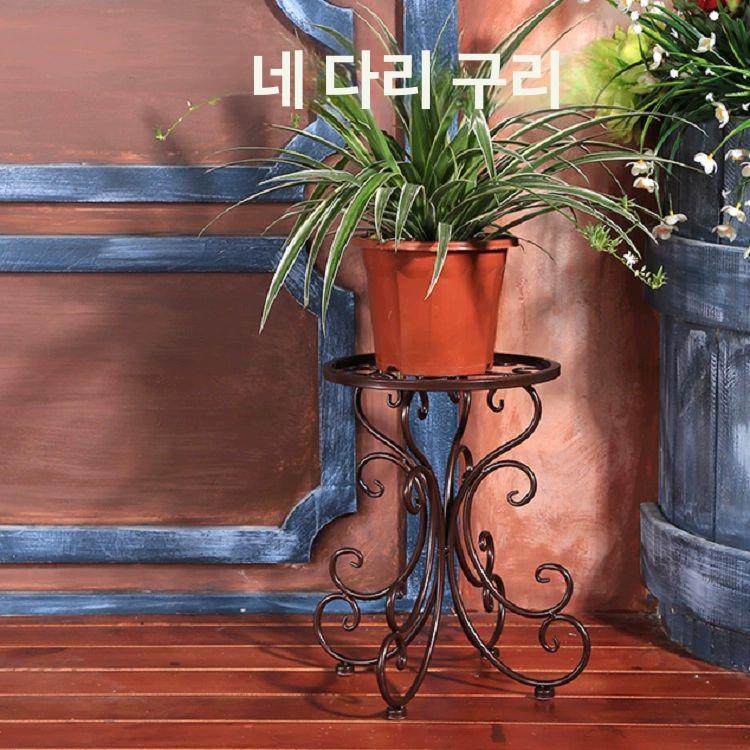 철제 화분받침대 원형 인테리어 진열대 화분다이 베란다 화분대 발코니 식물 거실 이동식 블랙 소형 지름 25 높이 34 - 상세 이미지 4