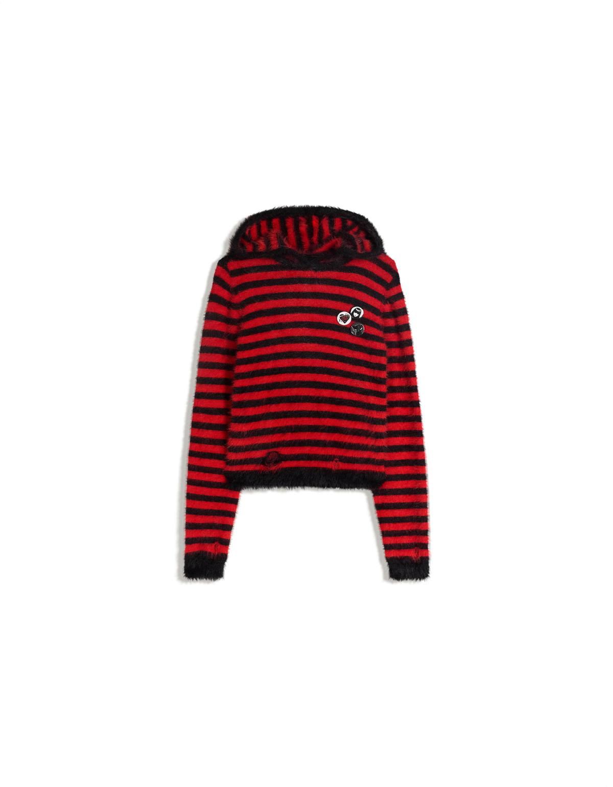 버쉬카 스트라이프 크롭 후드 스웨트셔츠 7132/604 RED - 상세 이미지 3
