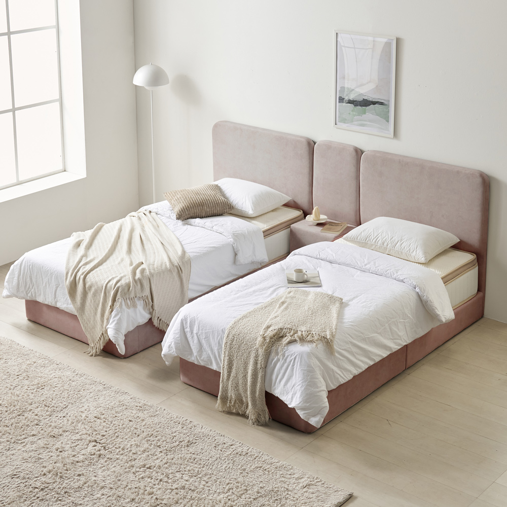 부부 트윈침대 패브릭 더블베드 호텔 침대 프레임 베이론 S+S(싱글+싱글), 살몬핑크