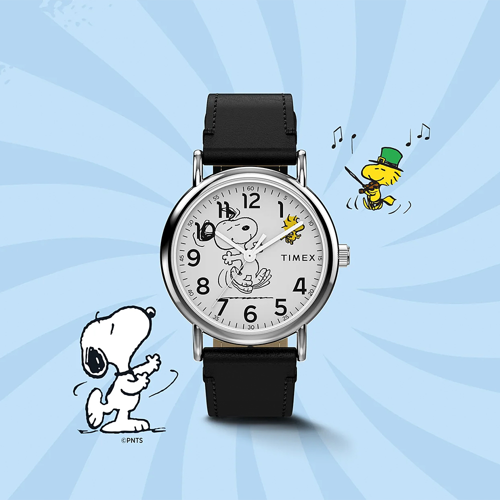 타이맥스 위켄더 피너츠 댄싱 스누피 블랙 레더워치 38mm TW2Y31000 이미지 6