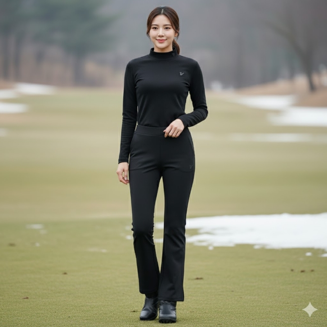 [무료반품] 볼빅 겨울 여성 스판 보아 플리스 골프웨어 기모 부츠컷 골프 레깅스바지 블랙, XS - 상세 이미지 2