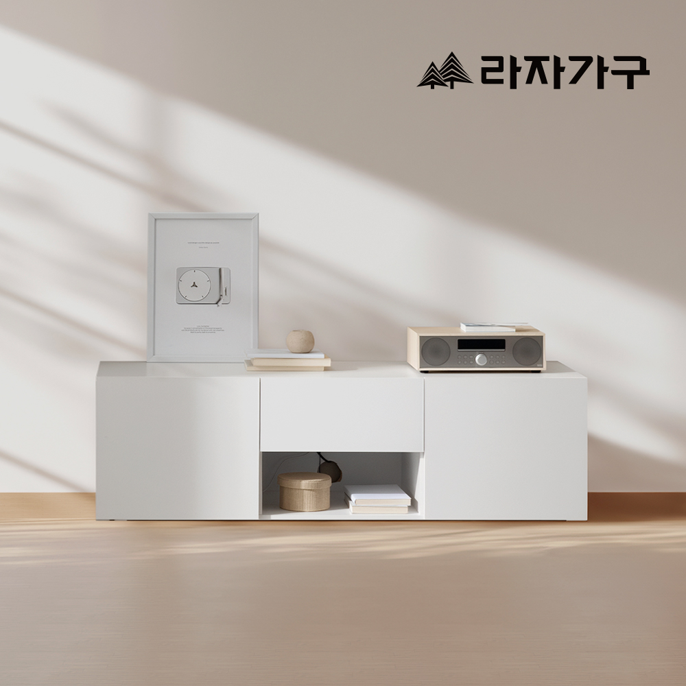 라자가구 인디고 E0 LED 조명 수납 거실장 티비다이 TV선반 티비장 1350(일반형), 화이트