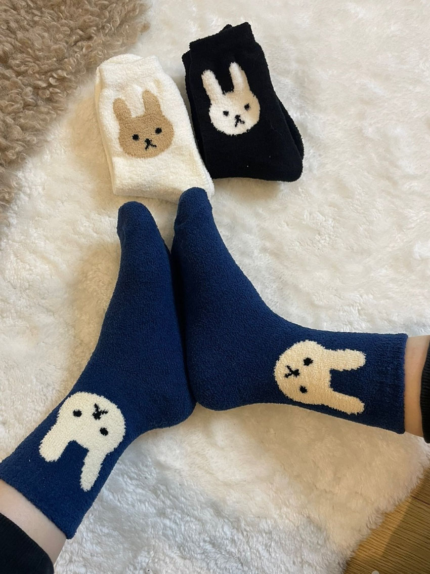 앵클 토끼 여성 수면 / 보온 극세사 중목 양말