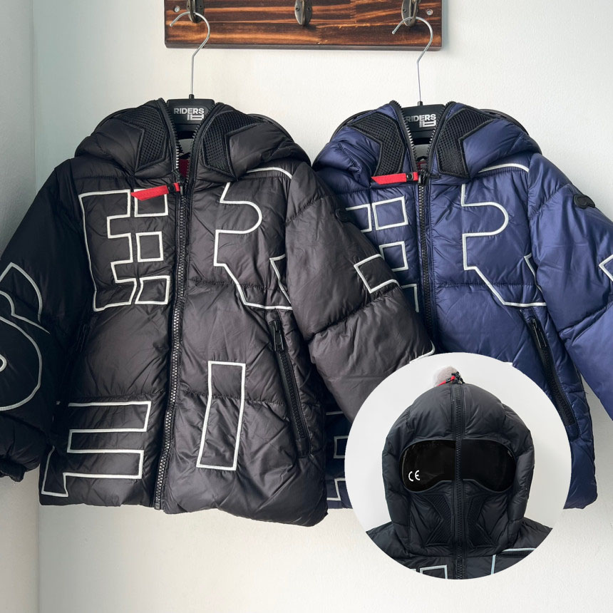 25FW 에이아이라이더스 키즈 고글 후드 패딩 자켓 블랙 인피니티블루 JK787B - 상품 이미지