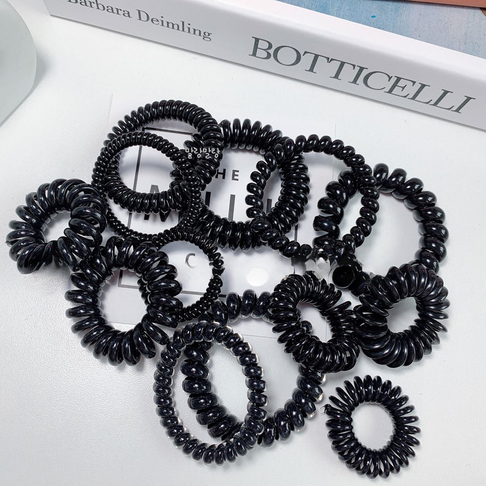 짱짱한 스프링머리끈 세트 기본 전화선 검정 헤어고무줄 - 상세 이미지 2