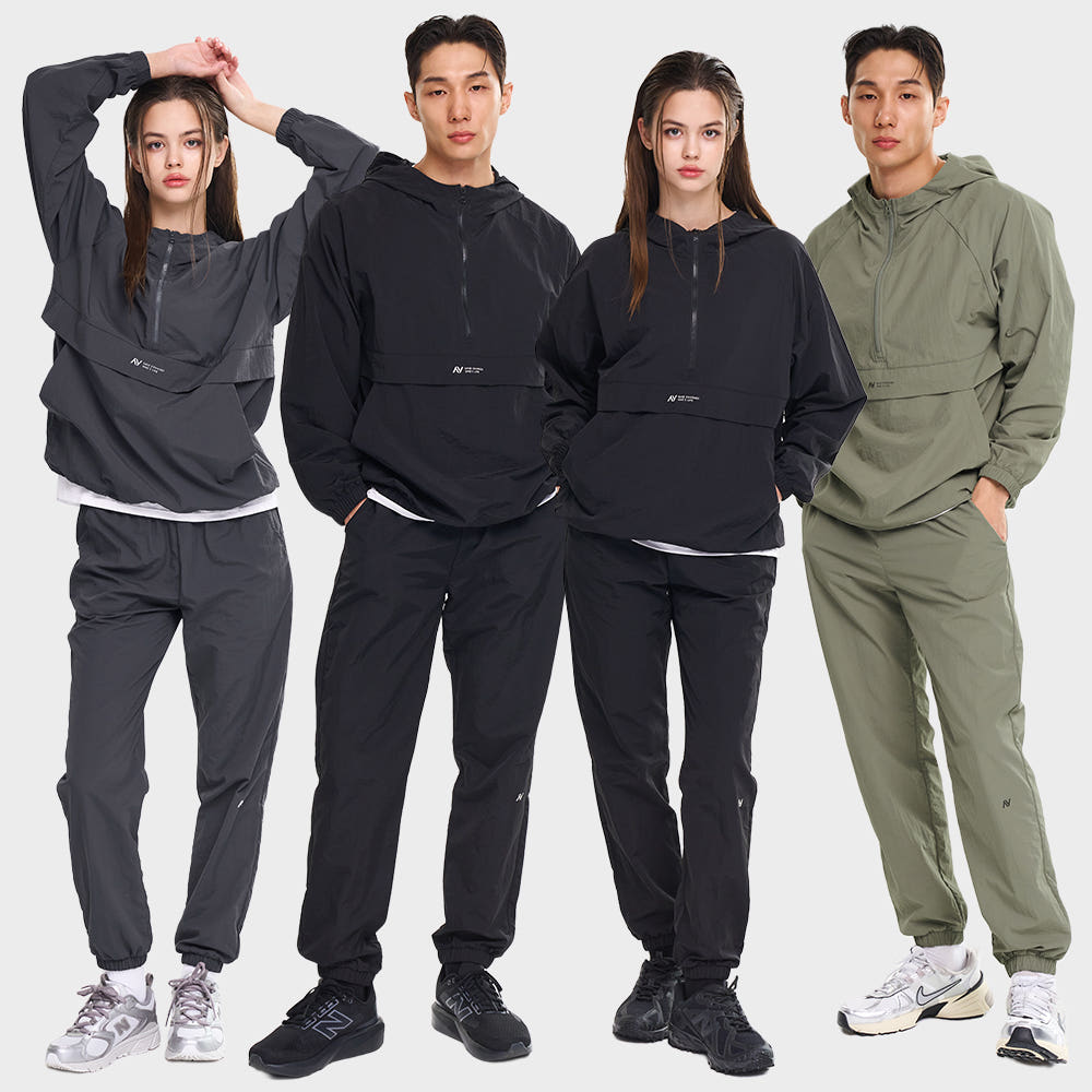 레이지비 LAZYBEE 남자 여성 캠프 러닝 아노락 세트 자켓 조거 후드 러닝복 바람막이 등산복
