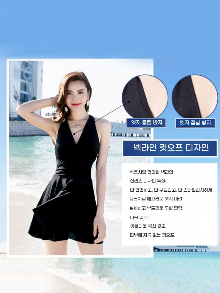 체형 커버 수영복 뱃살 예쁜 여자 워터파크 치마 바캉스 휴양지 호캉스 뒷트임 스커트 원피스 - 상세 이미지 3