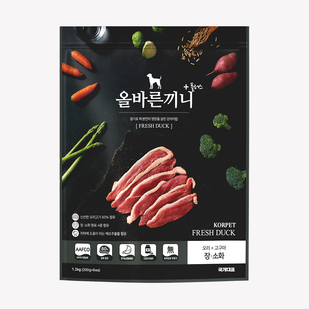 대용량 리트리버 달마시안 차우차우 진돗개 강아지 사료 올바른끼니 플러스 오리 고구마 장건강 - 상세 이미지 2