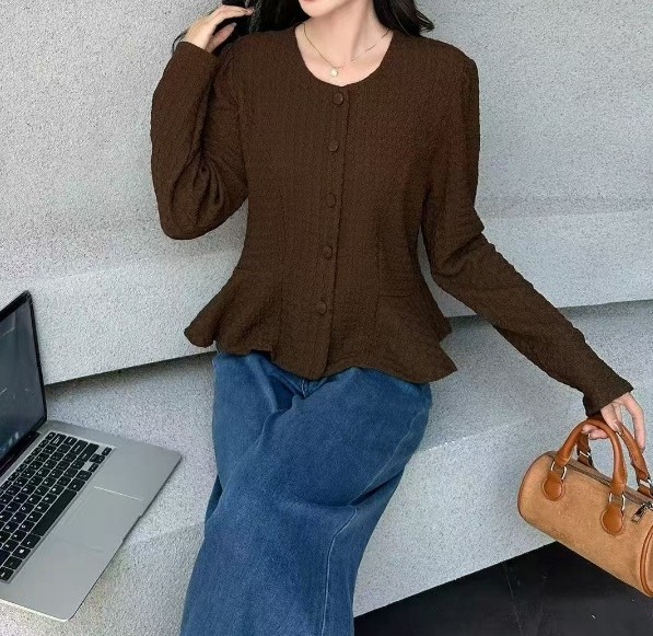 사방스판 퍼프소매 프릴블라우스 허리슬림핏 자켓대용 여리핏 긴팔 - 상세 이미지 3