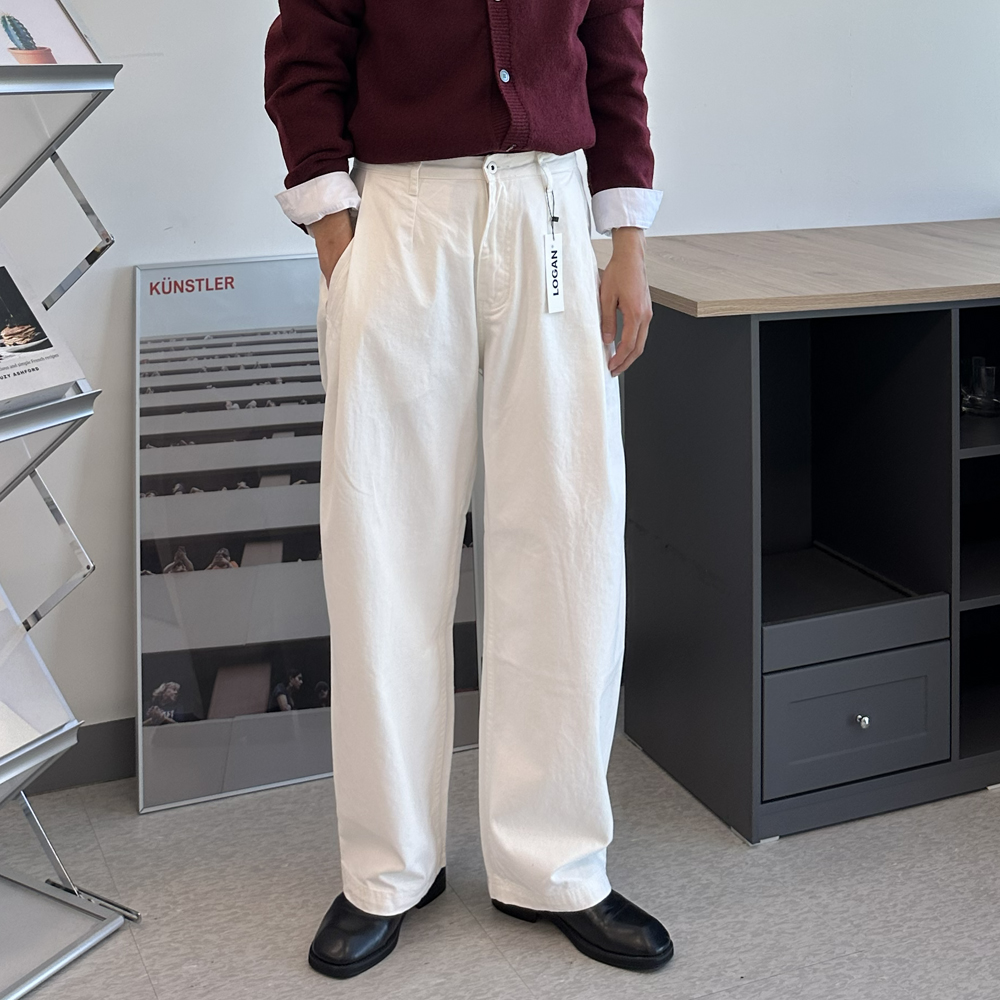 남자 바지 원턱 커브드 팬츠 면바지 남자 와이드팬츠 - 상세 이미지 2