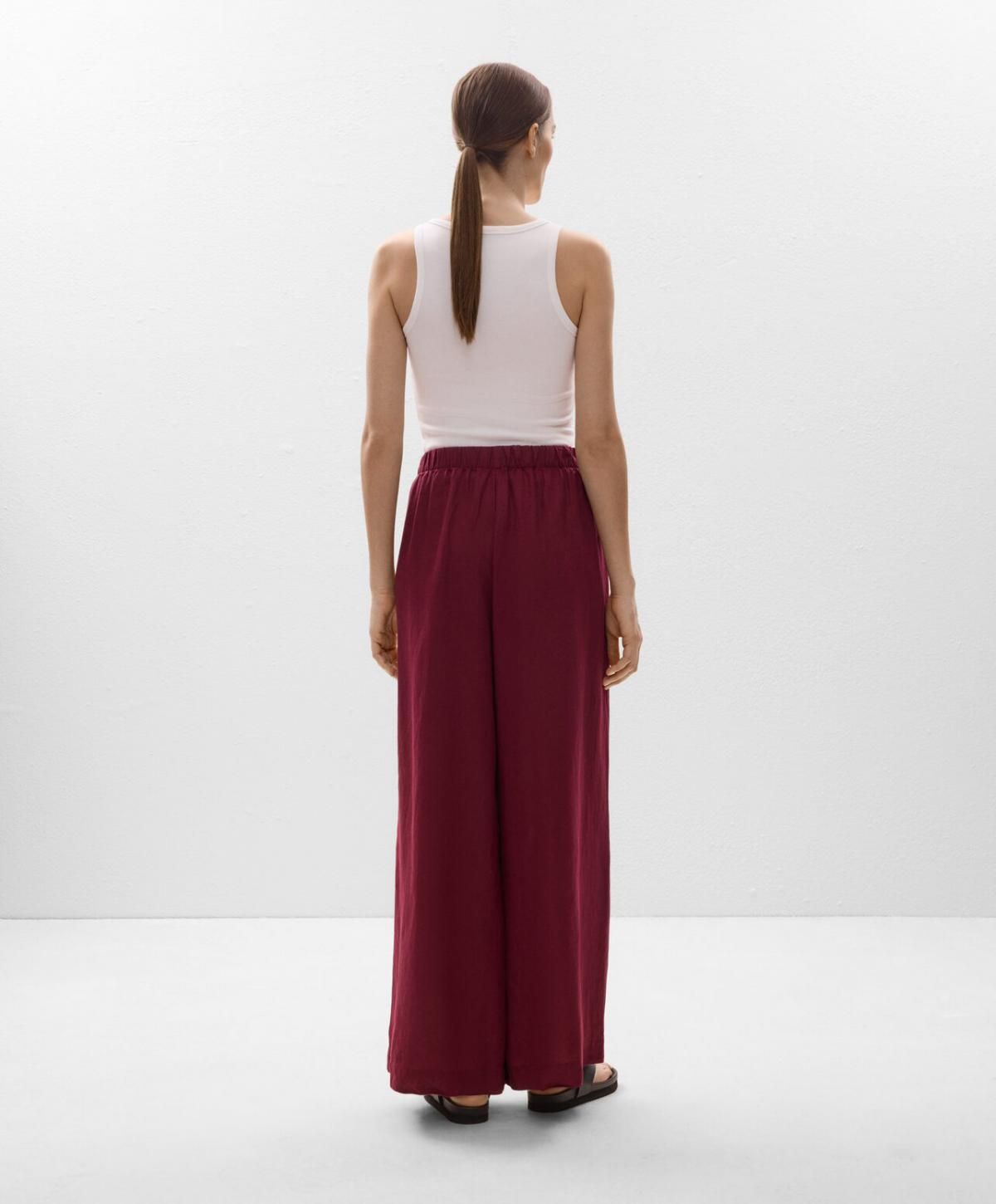 오이쇼 린넨 와이드 스트레이트 팬츠 밴딩 웨이스트 버건디 0334/473 BURGUNDY - 상세 이미지 5