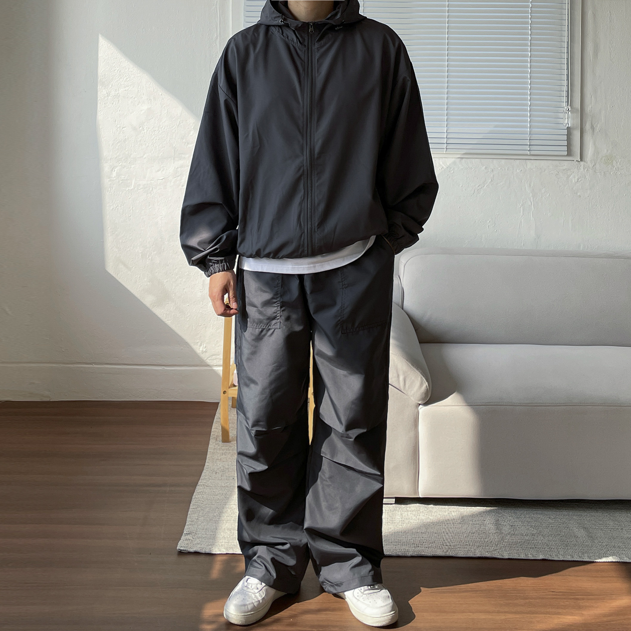 남자 오버핏 러닝 바람막이 후드 집업 자켓 - 상세 이미지 3