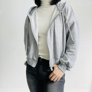 여성 크롭 후드집업 후드티 봄 가을 투웨이 오버핏 무지 맨투맨 착용 후기 | 사이즈/핏 총정리 - 상품 이미지 1