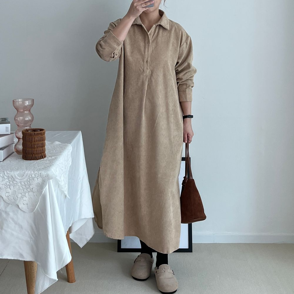 코듀로이원피스 골덴원피스 겨울원피스 오버핏원피스 루즈핏원피스 - 상세 이미지 2