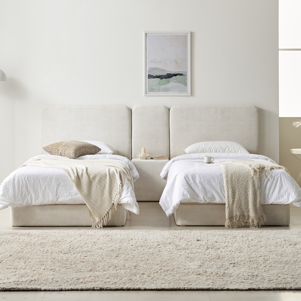 부부 트윈침대 패브릭 더블베드 호텔 침대 프레임 베이론 S+S(싱글+싱글), 살몬핑크